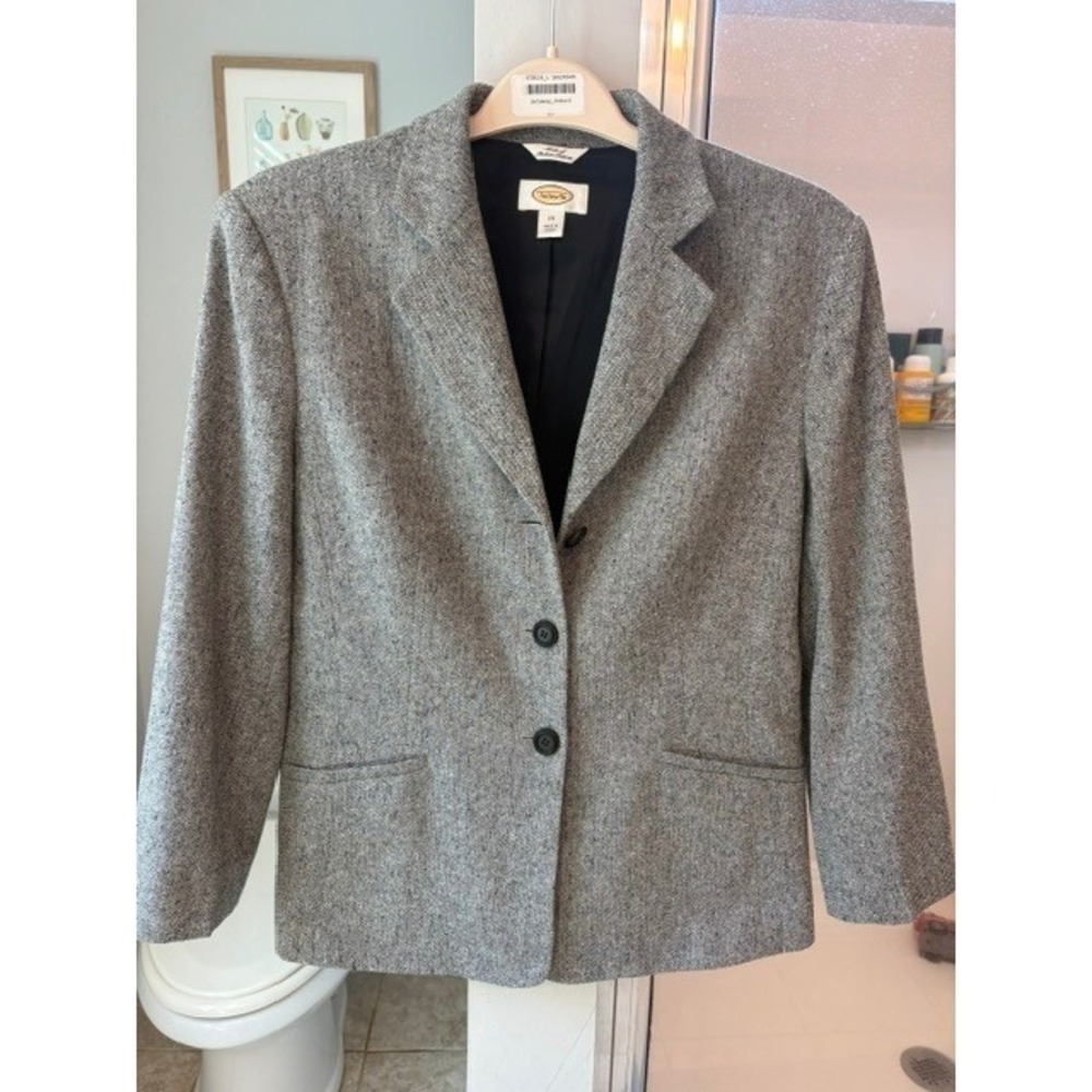 Talbots Women's Size 14 Gray Herringbone Wool Blend Blazer Italian Fabric